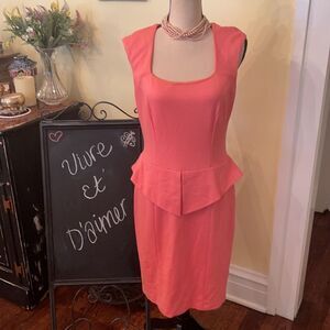 #OfficeSiren 💃 NWT Cache Sz 10 M Coral Pink Ruffle Peplum Dress READ!
